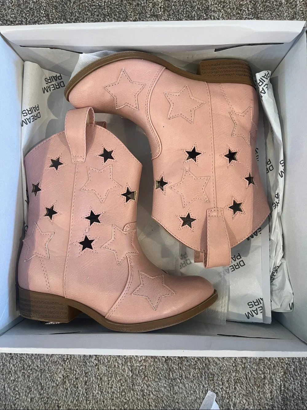 Dream Pairs Girls Pink Star Cutout Cowboy Boots